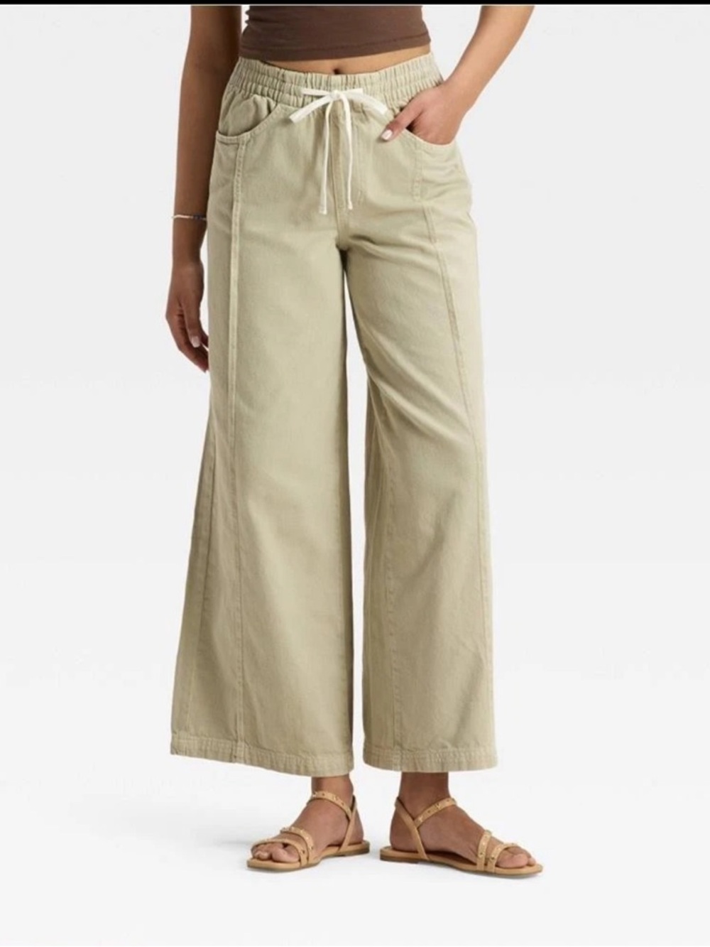 Universal Thread™ Women's High-Rise Drawstring WideLeg Beach Pants Khaki Green M